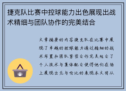 捷克队比赛中控球能力出色展现出战术精细与团队协作的完美结合